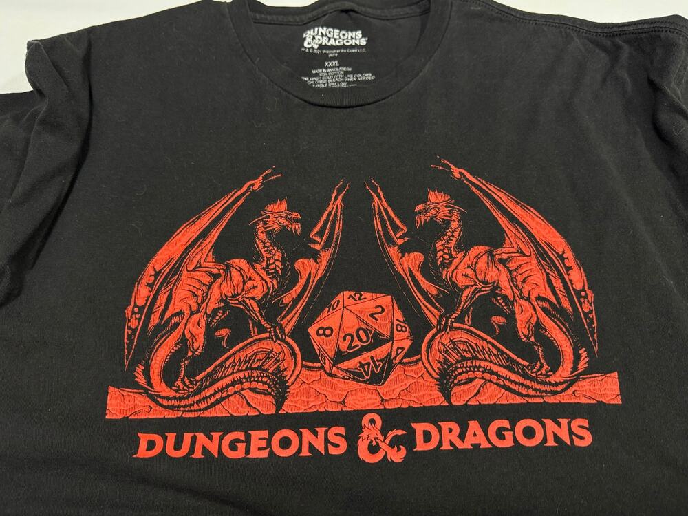Dungeons And Dragons Black Short Sleeve Shirt Size 3XL Red Dragon Dice
